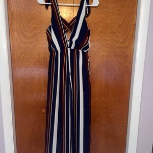 Sienna Sky Blue and White Sleeveless Maxi Sundress